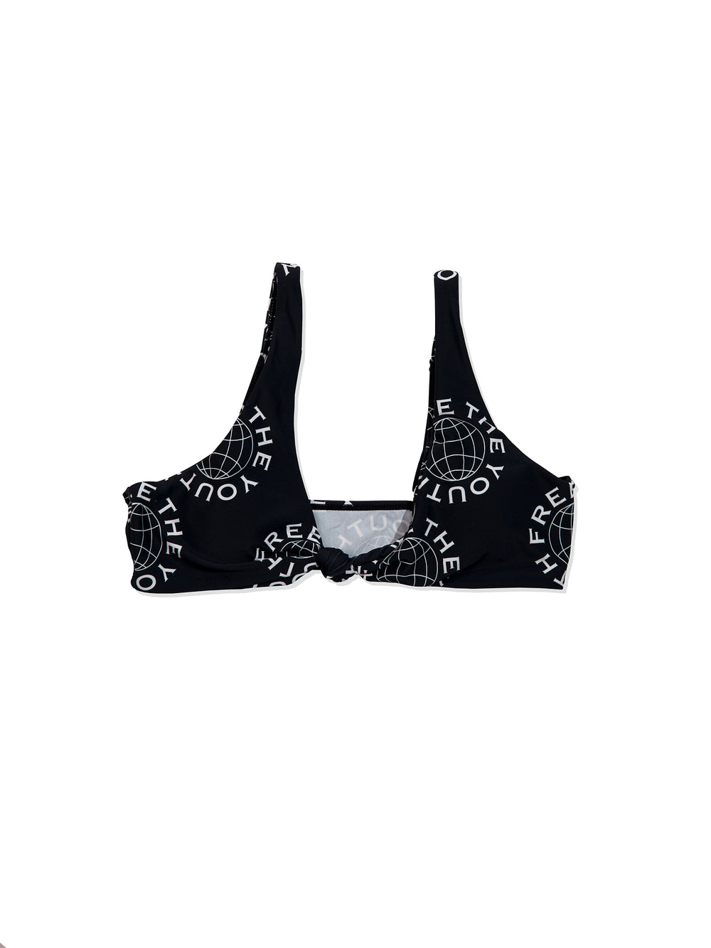 FTY Logo Knot-Front Bralette Top - BLACK