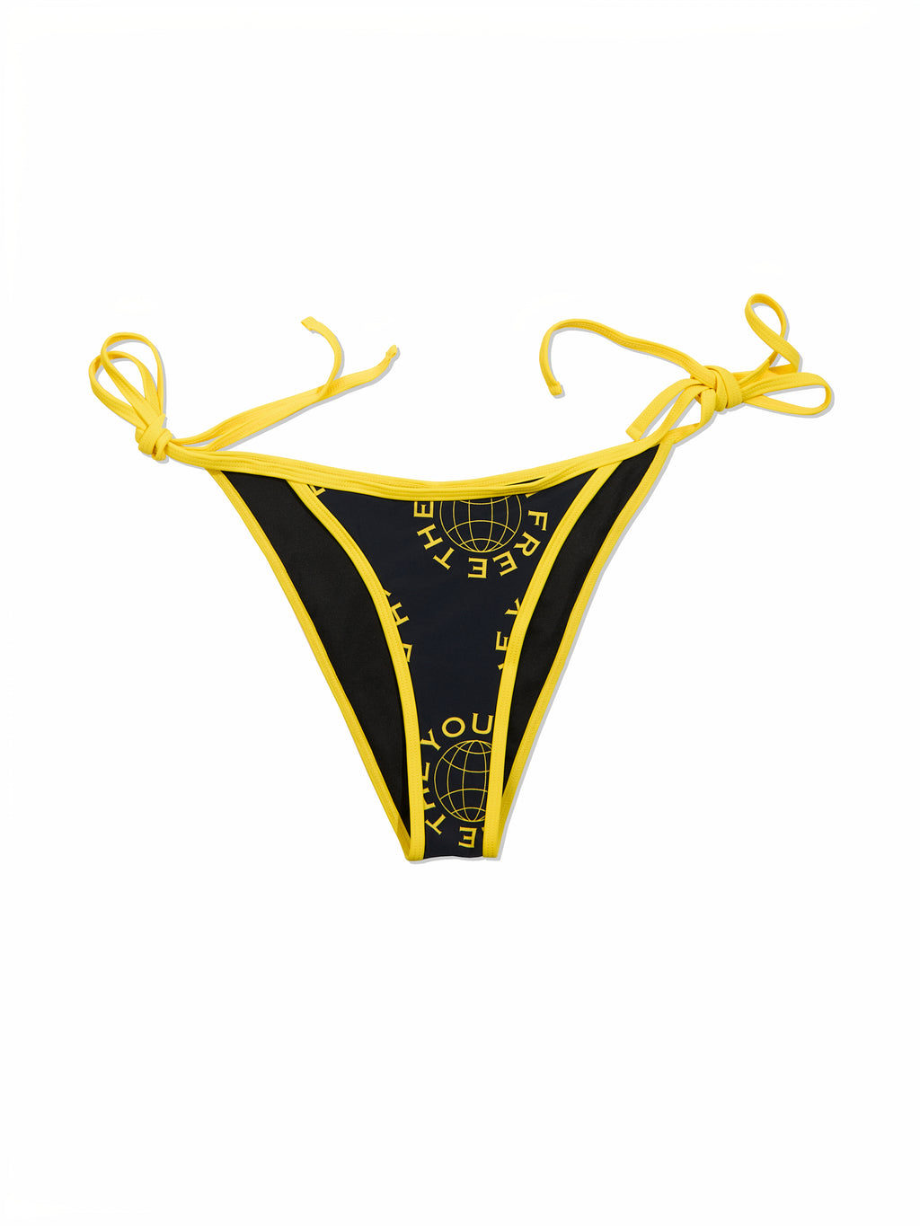 FTY LOGO TIE-SIDE BIKINI BOTTOM - BLACK & YELLOW