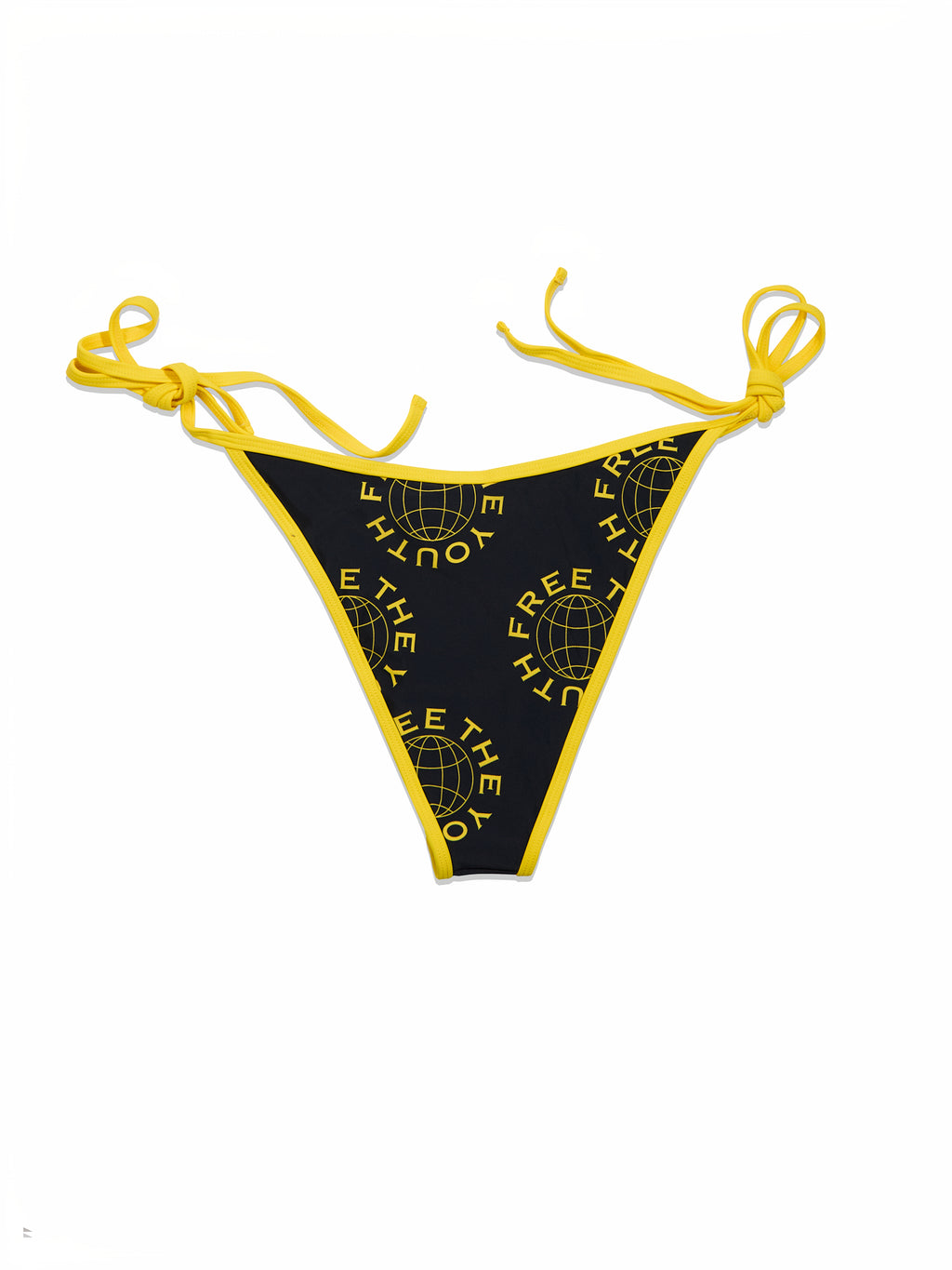 FTY LOGO TIE-SIDE BIKINI BOTTOM - BLACK & YELLOW