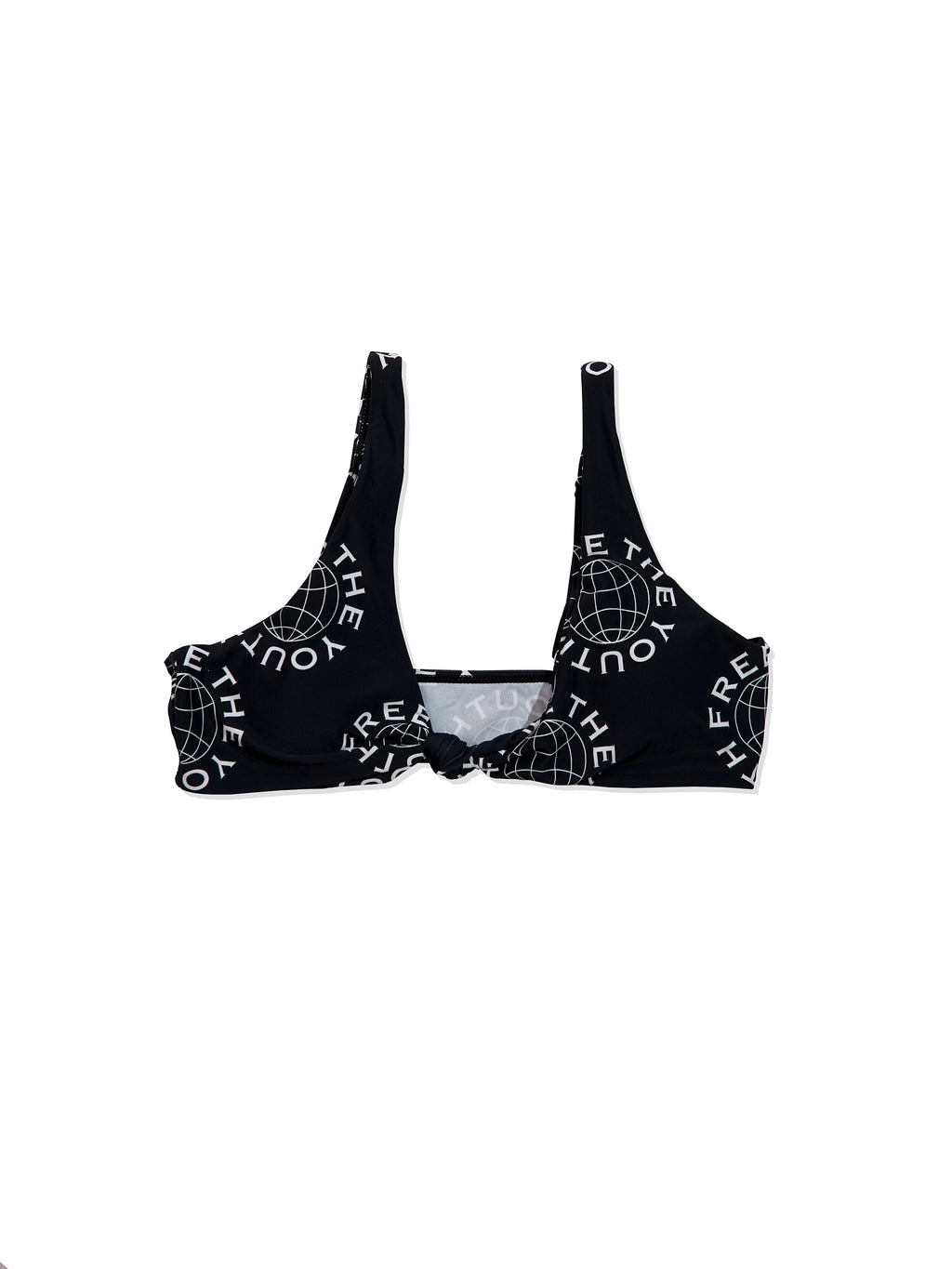 FTY Logo Knot-Front Bralette Top - BLACK