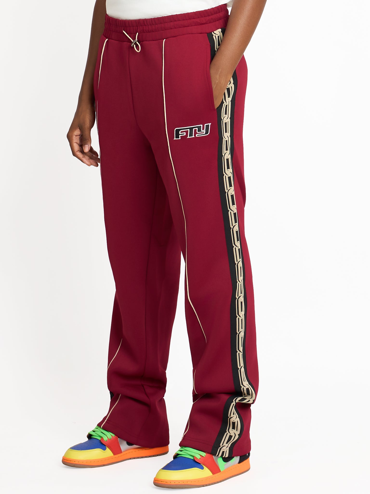 FTY TEAR CHAIN TRACK PANTS - BURGUNDY